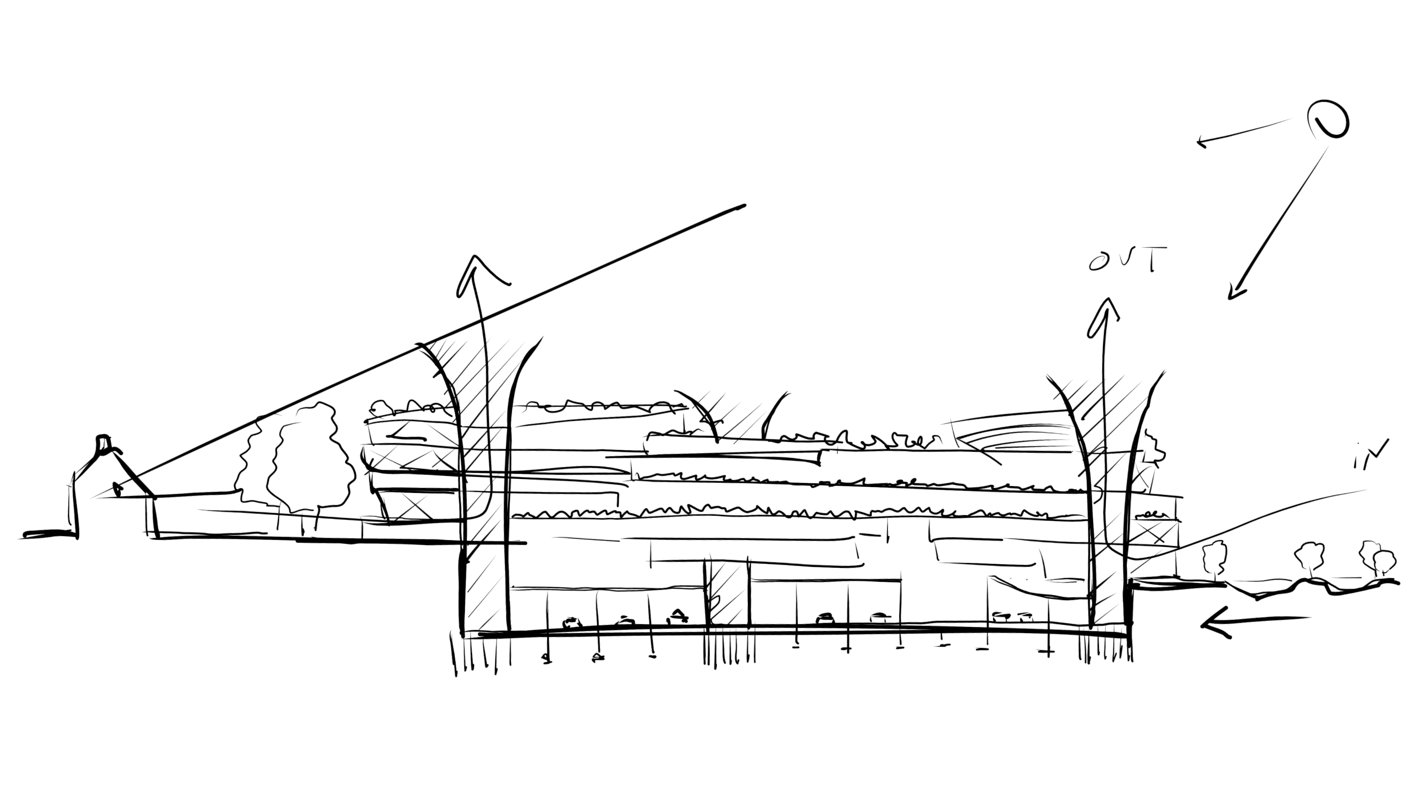 Architectural section concept sketch